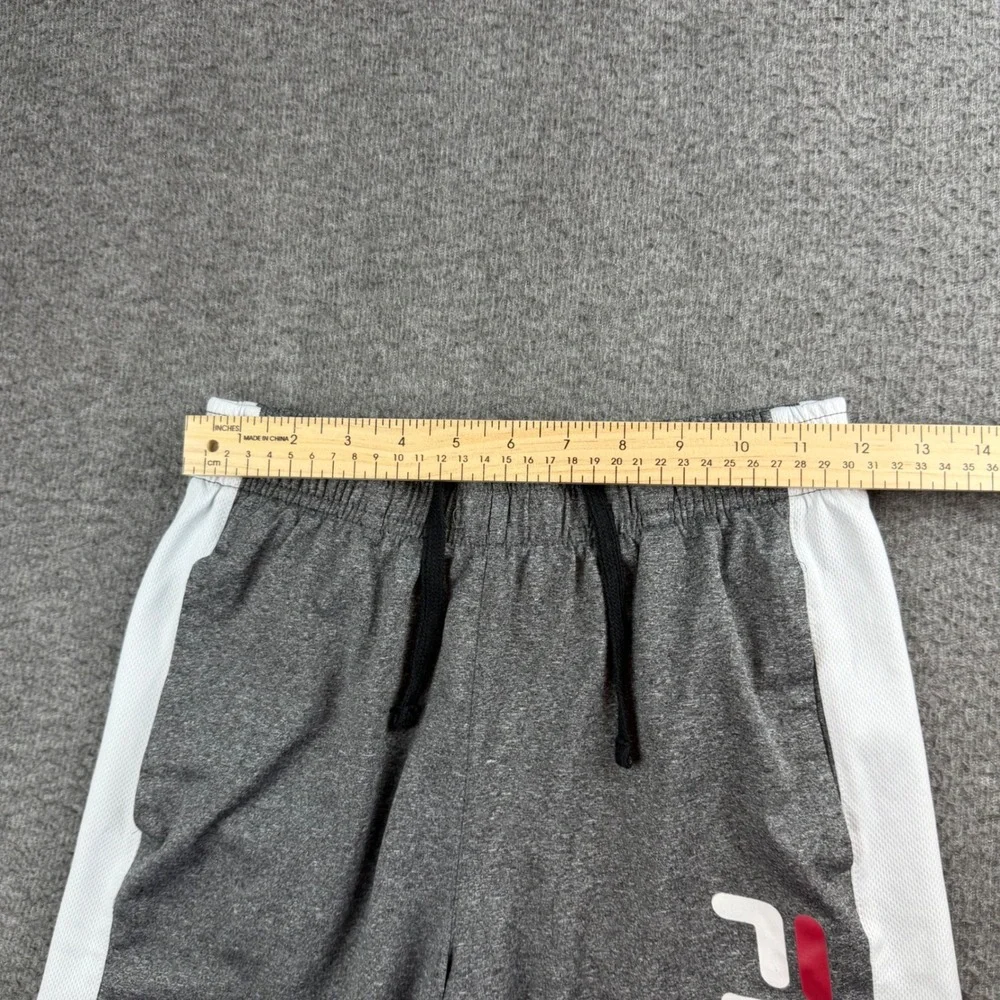 Fila Athletic Shorts Boys Size M 10/12 Gray White Logo Mesh Panel Drawstring‎